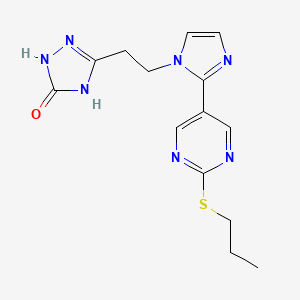 molecular formula C14H17N7OS B6041706 5-(2-{2-[2-(propylthio)pyrimidin-5-yl]-1H-imidazol-1-yl}ethyl)-2,4-dihydro-3H-1,2,4-triazol-3-one 