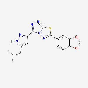 molecular formula C17H16N6O2S B604176 6-(1,3-benzodioxol-5-yl)-3-(3-isobutyl-1H-pyrazol-5-yl)[1,2,4]triazolo[3,4-b][1,3,4]thiadiazole CAS No. 1160100-92-4