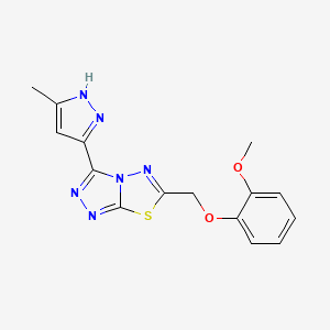 molecular formula C15H14N6O2S B604185 6-[(2-methoxyphenoxy)methyl]-3-(3-methyl-1H-pyrazol-5-yl)[1,2,4]triazolo[3,4-b][1,3,4]thiadiazole CAS No. 1160226-92-5