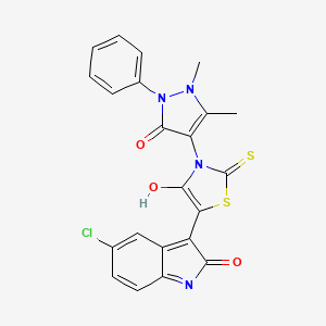 molecular formula C22H15ClN4O3S2 B6041978 5-chloro-3-[3-(1,5-dimethyl-3-oxo-2-phenyl-2,3-dihydro-1H-pyrazol-4-yl)-4-oxo-2-thioxo-1,3-thiazolidin-5-ylidene]-1,3-dihydro-2H-indol-2-one 