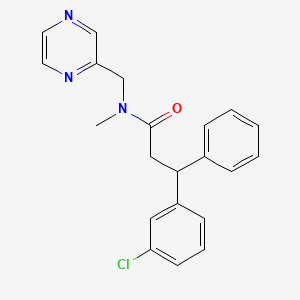 molecular formula C21H20ClN3O B6042038 3-(3-chlorophenyl)-N-methyl-3-phenyl-N-(2-pyrazinylmethyl)propanamide 