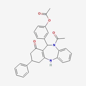 molecular formula C29H26N2O4 B6042039 3-(10-acetyl-1-oxo-3-phenyl-2,3,4,5,10,11-hexahydro-1H-dibenzo[b,e][1,4]diazepin-11-yl)phenyl acetate 