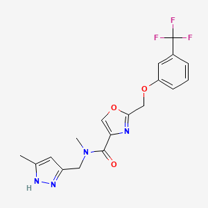 molecular formula C18H17F3N4O3 B6042063 N-methyl-N-[(5-methyl-1H-pyrazol-3-yl)methyl]-2-{[3-(trifluoromethyl)phenoxy]methyl}-1,3-oxazole-4-carboxamide 