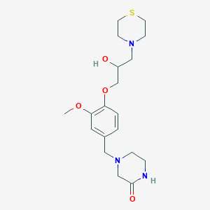 molecular formula C19H29N3O4S B6042266 4-{4-[2-hydroxy-3-(4-thiomorpholinyl)propoxy]-3-methoxybenzyl}-2-piperazinone 