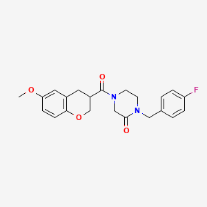 molecular formula C22H23FN2O4 B6042429 1-(4-fluorobenzyl)-4-[(6-methoxy-3,4-dihydro-2H-chromen-3-yl)carbonyl]-2-piperazinone 