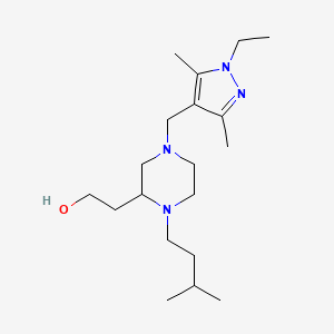 molecular formula C19H36N4O B6042436 2-[4-[(1-ethyl-3,5-dimethyl-1H-pyrazol-4-yl)methyl]-1-(3-methylbutyl)-2-piperazinyl]ethanol 