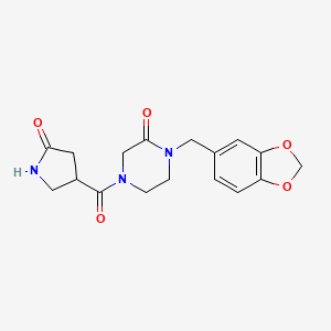 molecular formula C17H19N3O5 B6042485 1-(1,3-benzodioxol-5-ylmethyl)-4-[(5-oxo-3-pyrrolidinyl)carbonyl]-2-piperazinone 
