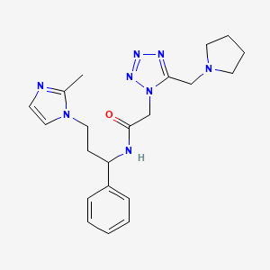 molecular formula C21H28N8O B6042556 N-[3-(2-methyl-1H-imidazol-1-yl)-1-phenylpropyl]-2-[5-(1-pyrrolidinylmethyl)-1H-tetrazol-1-yl]acetamide 