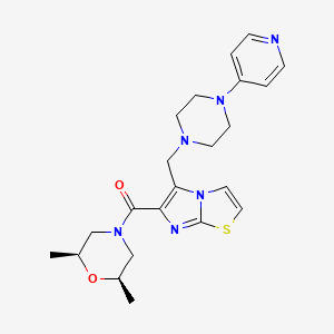 molecular formula C22H28N6O2S B6042583 6-{[(2R*,6S*)-2,6-dimethyl-4-morpholinyl]carbonyl}-5-{[4-(4-pyridinyl)-1-piperazinyl]methyl}imidazo[2,1-b][1,3]thiazole 