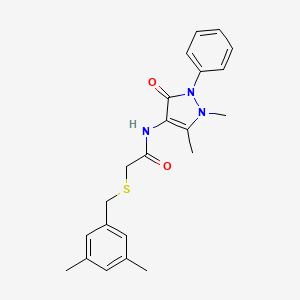 molecular formula C22H25N3O2S B6042795 2-[(3,5-dimethylbenzyl)thio]-N-(1,5-dimethyl-3-oxo-2-phenyl-2,3-dihydro-1H-pyrazol-4-yl)acetamide 