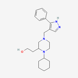 molecular formula C22H32N4O B6042806 2-{1-cyclohexyl-4-[(3-phenyl-1H-pyrazol-4-yl)methyl]-2-piperazinyl}ethanol 