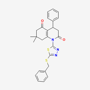 molecular formula C26H25N3O2S2 B6042876 1-[5-(benzylthio)-1,3,4-thiadiazol-2-yl]-7,7-dimethyl-4-phenyl-4,6,7,8-tetrahydroquinoline-2,5(1H,3H)-dione 