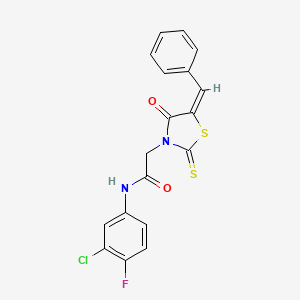 2-(5-benzylidene-4-oxo-2-thioxo-1,3-thiazolidin-3-yl)-N-(3-chloro-4-fluorophenyl)acetamide