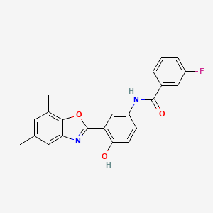 N-[3-(5,7-dimethyl-1,3-benzoxazol-2-yl)-4-hydroxyphenyl]-3-fluorobenzamide
