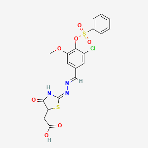 molecular formula C19H16ClN3O7S2 B6043157 [2-({3-chloro-5-methoxy-4-[(phenylsulfonyl)oxy]benzylidene}hydrazono)-4-oxo-1,3-thiazolidin-5-yl]acetic acid 