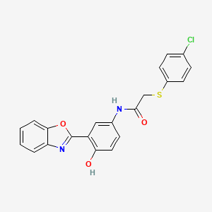 molecular formula C21H15ClN2O3S B604319 N-[3-(1,3-benzoxazol-2-yl)-4-hydroxyphenyl]-2-[(4-chlorophenyl)sulfanyl]acetamide CAS No. 921041-95-4