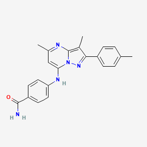 molecular formula C22H21N5O B6043388 4-{[3,5-dimethyl-2-(4-methylphenyl)pyrazolo[1,5-a]pyrimidin-7-yl]amino}benzamide 