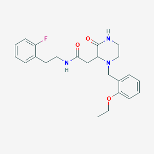 molecular formula C23H28FN3O3 B6043623 2-[1-(2-ethoxybenzyl)-3-oxo-2-piperazinyl]-N-[2-(2-fluorophenyl)ethyl]acetamide 