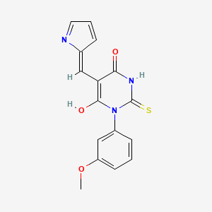 molecular formula C16H13N3O3S B6043663 1-(3-methoxyphenyl)-5-(1H-pyrrol-2-ylmethylene)-2-thioxodihydro-4,6(1H,5H)-pyrimidinedione 