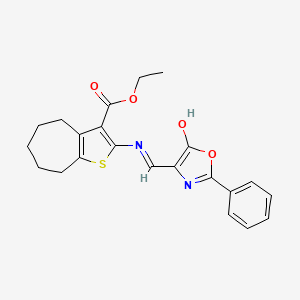 molecular formula C22H22N2O4S B604369 ethyl 2-{[(5-oxo-2-phenyl-1,3-oxazol-4(5H)-ylidene)methyl]amino}-5,6,7,8-tetrahydro-4H-cyclohepta[b]thiophene-3-carboxylate CAS No. 380644-74-6