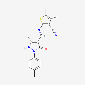 molecular formula C19H18N4OS B604370 4,5-dimethyl-2-({[3-methyl-1-(4-methylphenyl)-5-oxo-1,5-dihydro-4H-pyrazol-4-ylidene]methyl}amino)-3-thiophenecarbonitrile CAS No. 380645-22-7