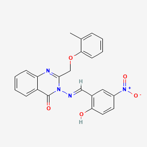 molecular formula C23H18N4O5 B604374 3-({2-hydroxy-5-nitrobenzylidene}amino)-2-[(2-methylphenoxy)methyl]-4(3H)-quinazolinone CAS No. 342384-66-1