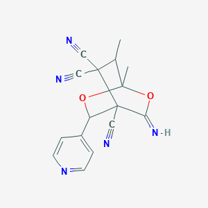 molecular formula C16H13N5O2 B6043764 3-imino-1,7-dimethyl-5-pyridin-4-yl-2,6-dioxabicyclo[2.2.2]octane-4,8,8-tricarbonitrile 