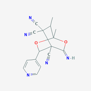 molecular formula C16H13N5O2 B6043764 3-Imino-1,7-dimethyl-5-(pyridin-4-yl)-2,6-dioxabicyclo[2.2.2]octane-4,8,8-tricarbonitrile 