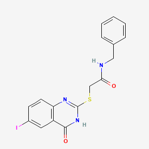 N-benzyl-2-[(4-hydroxy-6-iodo-2-quinazolinyl)thio]acetamide