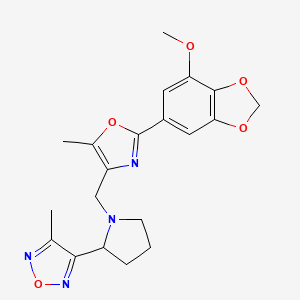 3-(1-{[2-(7-methoxy-1,3-benzodioxol-5-yl)-5-methyl-1,3-oxazol-4-yl]methyl}-2-pyrrolidinyl)-4-methyl-1,2,5-oxadiazole