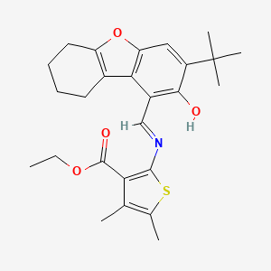 ethyl 2-{[(E)-(3-tert-butyl-2-hydroxy-6,7,8,9-tetrahydrodibenzo[b,d]furan-1-yl)methylidene]amino}-4,5-dimethylthiophene-3-carboxylate