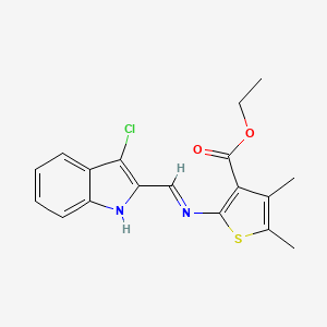 molecular formula C18H17ClN2O2S B604387 ethyl 2-{[(E)-(3-chloro-1H-indol-2-yl)methylidene]amino}-4,5-dimethylthiophene-3-carboxylate CAS No. 373619-03-5