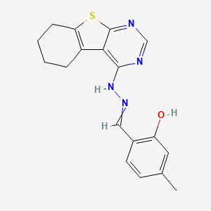 molecular formula C18H18N4OS B604390 5-Methyl-2-[(2-{8-thia-4,6-diazatricyclo[7.4.0.0^{2,7}]trideca-1(9),2,4,6-tetraen-3-yl}hydrazin-1-ylidene)methyl]phenol CAS No. 312528-60-2