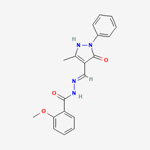 molecular formula C19H18N4O3 B604392 N'-[(5-hydroxy-3-methyl-1-phenyl-1H-pyrazol-4-yl)methylene]-2-methoxybenzohydrazide CAS No. 342592-25-0