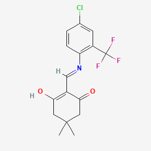 molecular formula C16H15ClF3NO2 B604394 2-(((4-Chloro-2-(trifluoromethyl)phenyl)amino)methylene)-5,5-dimethylcyclohexane-1,3-dione CAS No. 450383-21-8