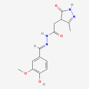 N'-[(E)-(4-hydroxy-3-methoxyphenyl)methylidene]-2-(3-hydroxy-5-methyl-4H-pyrazol-4-yl)acetohydrazide