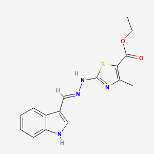molecular formula C16H16N4O2S B604414 (E)-ethyl 2-(2-((1H-indol-3-yl)methylene)hydrazinyl)-4-methylthiazole-5-carboxylate CAS No. 1489265-21-5