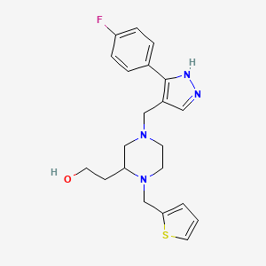 molecular formula C21H25FN4OS B6044155 2-[4-{[3-(4-fluorophenyl)-1H-pyrazol-4-yl]methyl}-1-(2-thienylmethyl)-2-piperazinyl]ethanol 