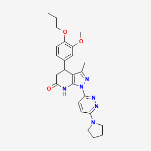 molecular formula C25H30N6O3 B6044161 4-(3-methoxy-4-propoxyphenyl)-3-methyl-1-[6-(1-pyrrolidinyl)-3-pyridazinyl]-1,4,5,7-tetrahydro-6H-pyrazolo[3,4-b]pyridin-6-one 