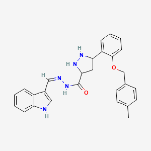 molecular formula C27H23N5O2 B604423 N'-[(1Z)-(1H-indol-3-yl)methylidene]-3-{2-[(4-methylphenyl)methoxy]phenyl}-1H-pyrazole-5-carbohydrazide CAS No. 384849-33-6
