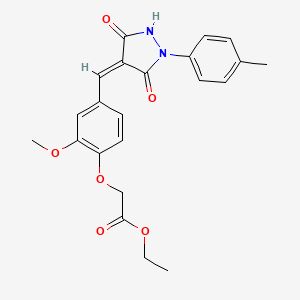 molecular formula C22H22N2O6 B6044267 ethyl (2-methoxy-4-{[1-(4-methylphenyl)-3,5-dioxo-4-pyrazolidinylidene]methyl}phenoxy)acetate 