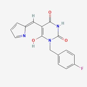 molecular formula C16H12FN3O3 B6044345 1-(4-fluorobenzyl)-5-(1H-pyrrol-2-ylmethylene)-2,4,6(1H,3H,5H)-pyrimidinetrione 