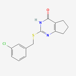 molecular formula C14H13ClN2OS B6044376 2-[(3-chlorobenzyl)thio]-3,5,6,7-tetrahydro-4H-cyclopenta[d]pyrimidin-4-one 