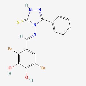 molecular formula C15H10Br2N4O2S B6044382 3,6-dibromo-4-{[(3-mercapto-5-phenyl-4H-1,2,4-triazol-4-yl)imino]methyl}-1,2-benzenediol 