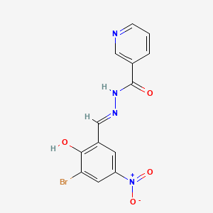 molecular formula C13H9BrN4O4 B604446 N'-[(E)-(3-bromo-2-hydroxy-5-nitrophenyl)methylidene]pyridine-3-carbohydrazide CAS No. 341983-23-1