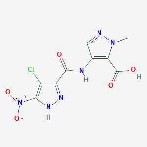 molecular formula C9H7ClN6O5 B6044569 4-{[(4-chloro-5-nitro-1H-pyrazol-3-yl)carbonyl]amino}-1-methyl-1H-pyrazole-5-carboxylic acid 
