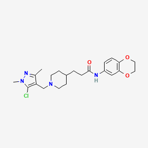 molecular formula C22H29ClN4O3 B6044594 3-{1-[(5-chloro-1,3-dimethyl-1H-pyrazol-4-yl)methyl]-4-piperidinyl}-N-(2,3-dihydro-1,4-benzodioxin-6-yl)propanamide 