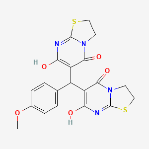 molecular formula C20H18N4O5S2 B604464 6,6'-((4-methoxyphenyl)methylene)bis(7-hydroxy-2H-thiazolo[3,2-a]pyrimidin-5(3H)-one) CAS No. 306967-31-7