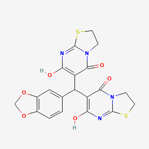 molecular formula C20H16N4O6S2 B604467 6-[1,3-benzodioxol-5-yl(7-hydroxy-5-oxo-2,3-dihydro-5H-[1,3]thiazolo[3,2-a]pyrimidin-6-yl)methyl]-7-hydroxy-2,3-dihydro-5H-[1,3]thiazolo[3,2-a]pyrimidin-5-one CAS No. 306966-93-8