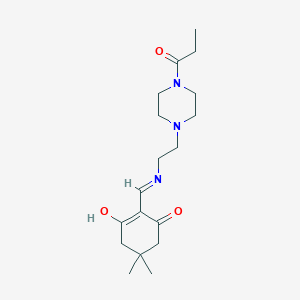 molecular formula C18H29N3O3 B6044742 5,5-dimethyl-2-({[2-(4-propionyl-1-piperazinyl)ethyl]amino}methylene)-1,3-cyclohexanedione 